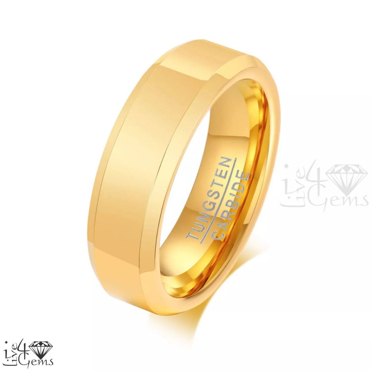 Tungsten Carbide Polished Gold Edge Band 6mm