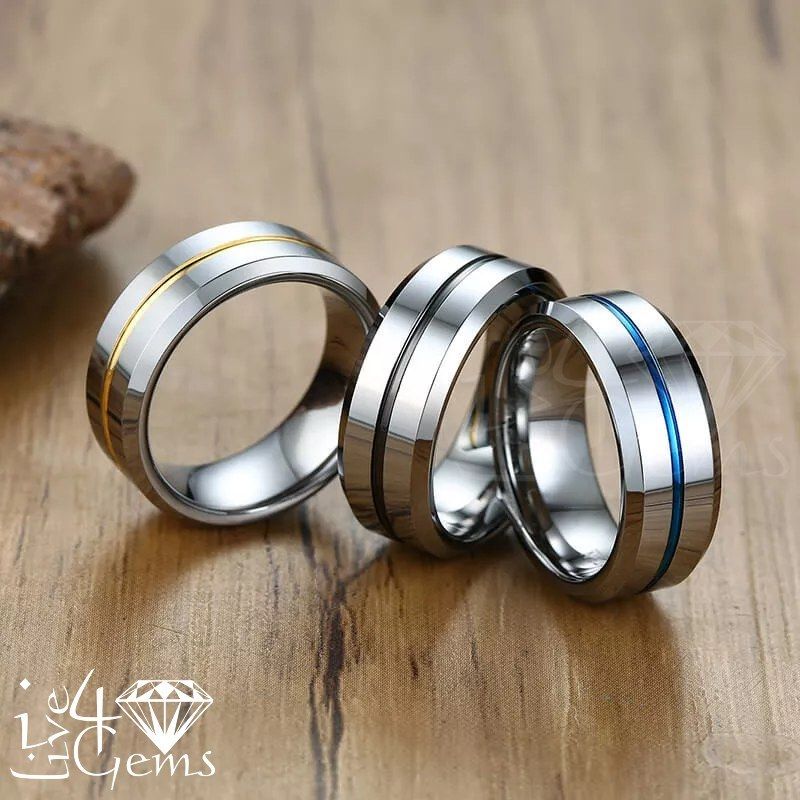 Tungsten Carbide Silver w Black Stripe Band