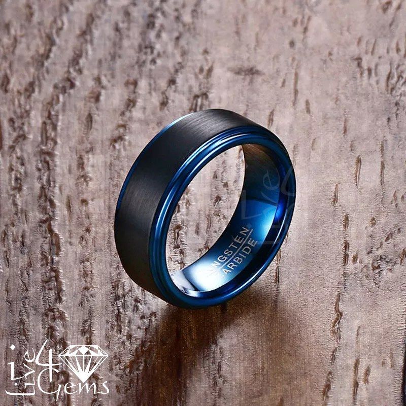 Tungsten Carbide Blue Polished Edge Band