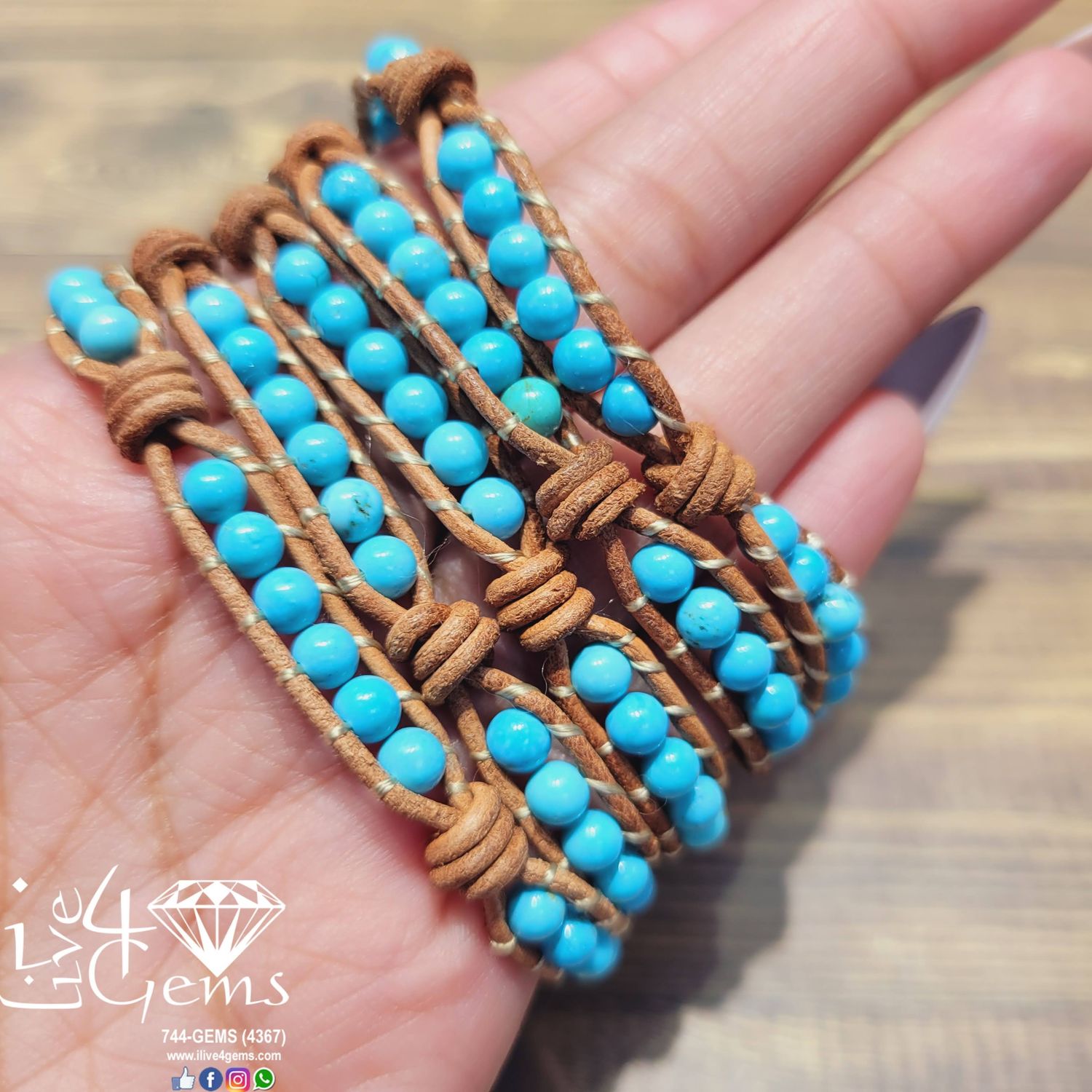 Wrap Leather Bracelet, Gemstone: Magnesite