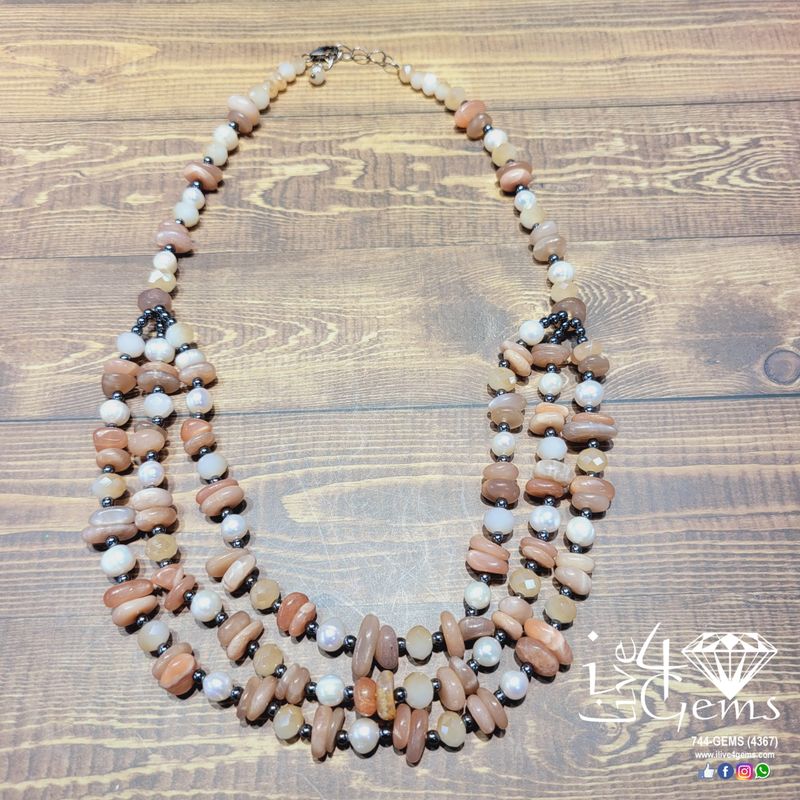 Triple Sun Stone, Pearl,Hermatite,17.50L 1.5&quot; extender