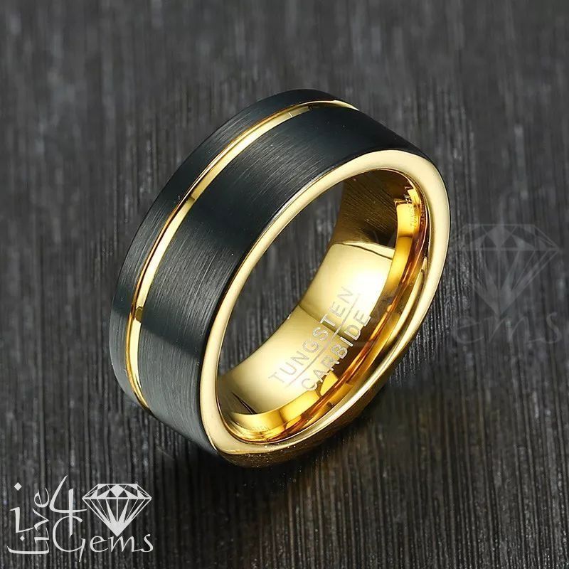 Tungsten Carbide Gold Line w Matte Black Ring