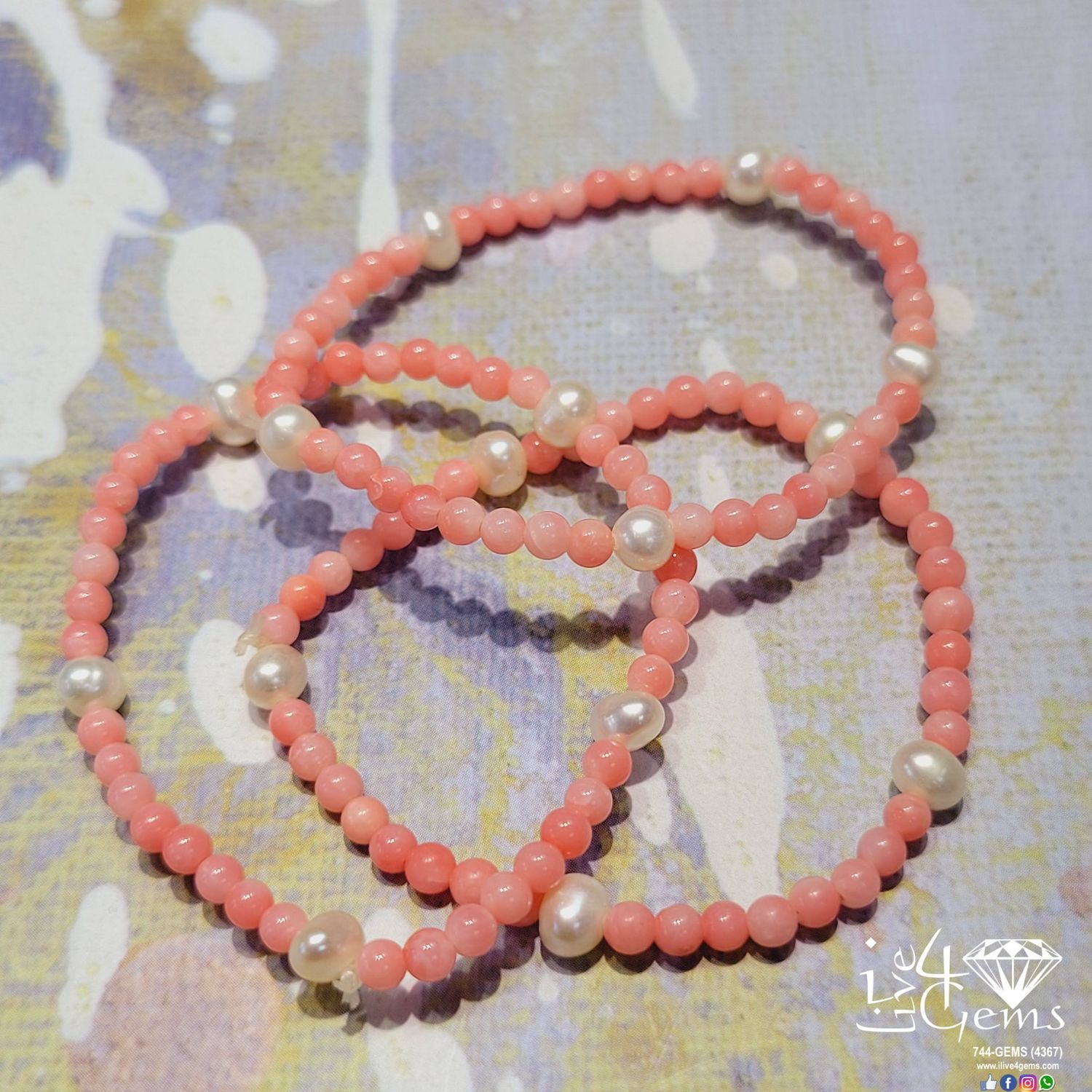Kids Pearl Stretch Bracelet, Color: Pink Coral