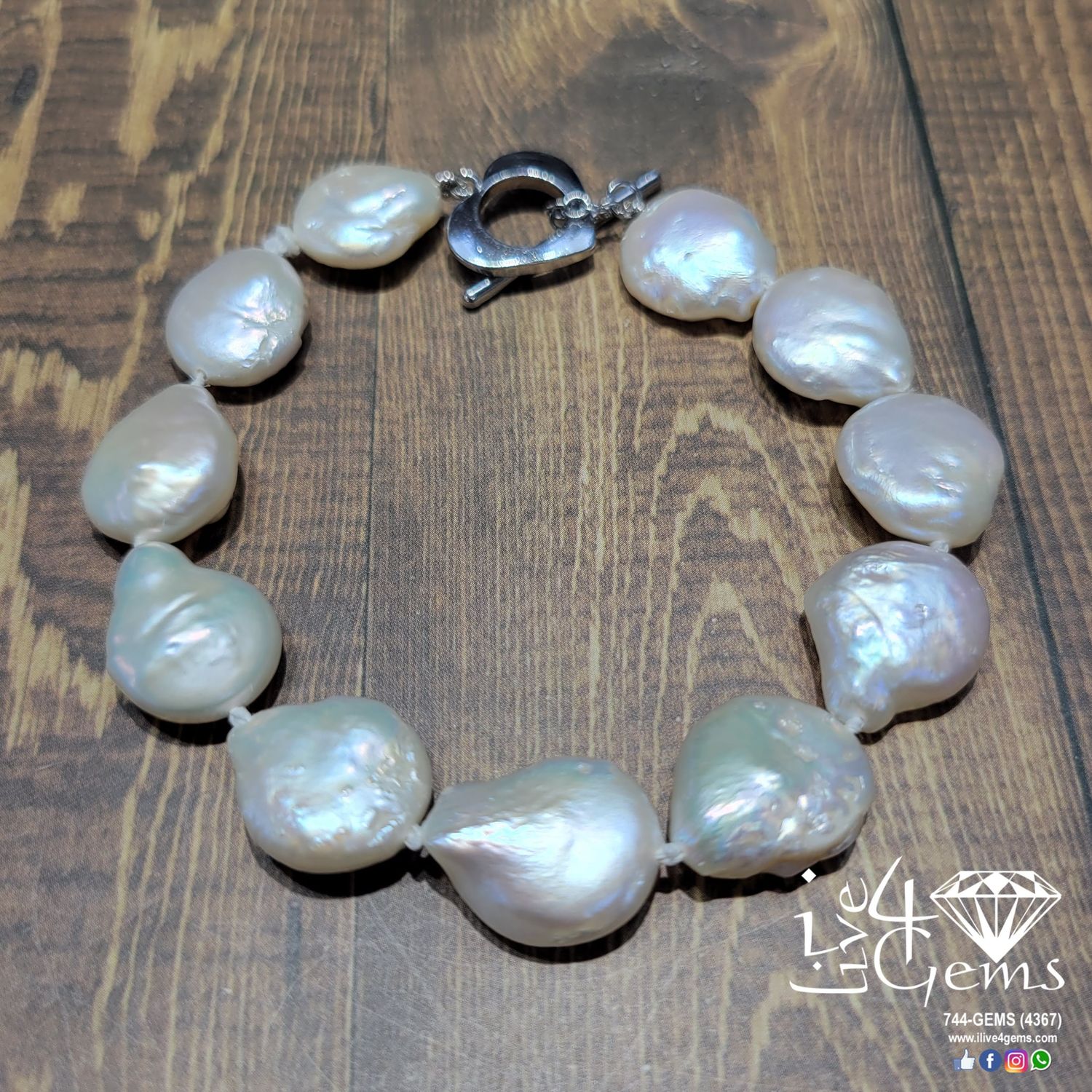 Coin Pearl Bracelet Heart Toggle
