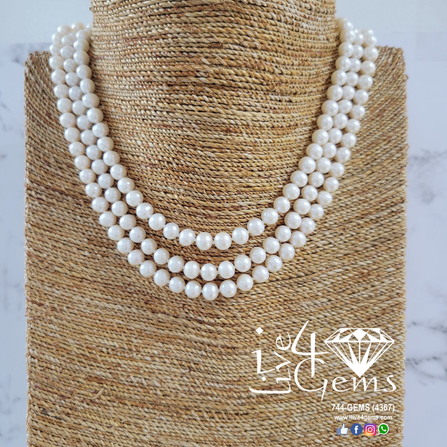 Pearl Triple Strand Interlock Clasp 7mm