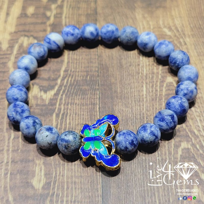 Matte Sodalite 8mm Bracelet with Butterfly Cloisonne Charm