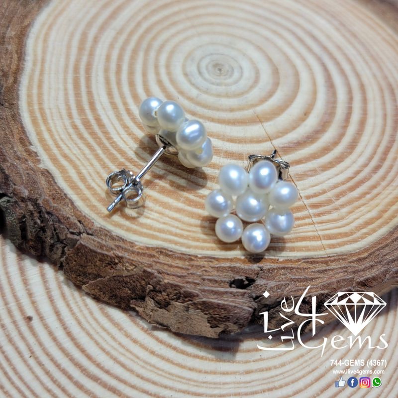 Pearl Hand Strung Flower Stud