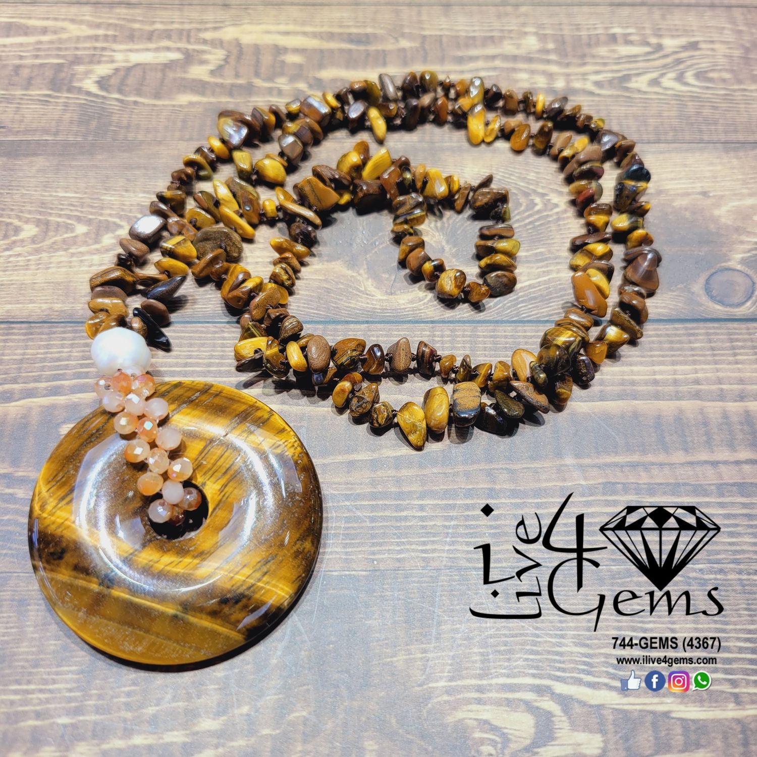 Pearl 32&quot;Length 2&quot; diameter Crystal/Hand Knotted, Gemstone: Tiger&#39;s Eye