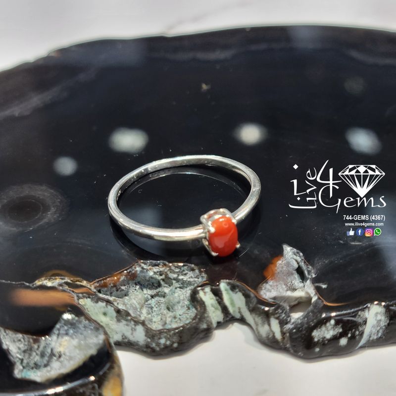 Sterling Silver Red Coral Stackable Ring