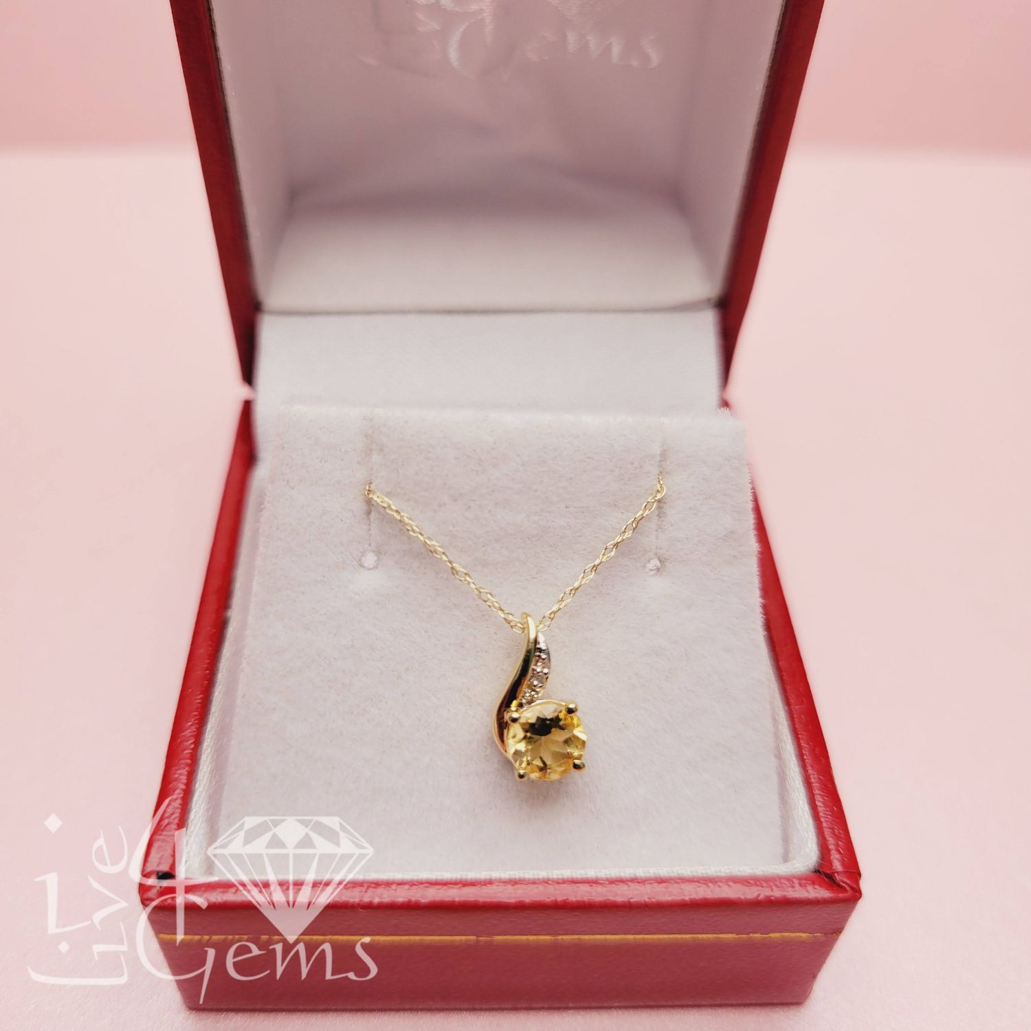 10ktw Citrine and Diamond Pendant and Chain
