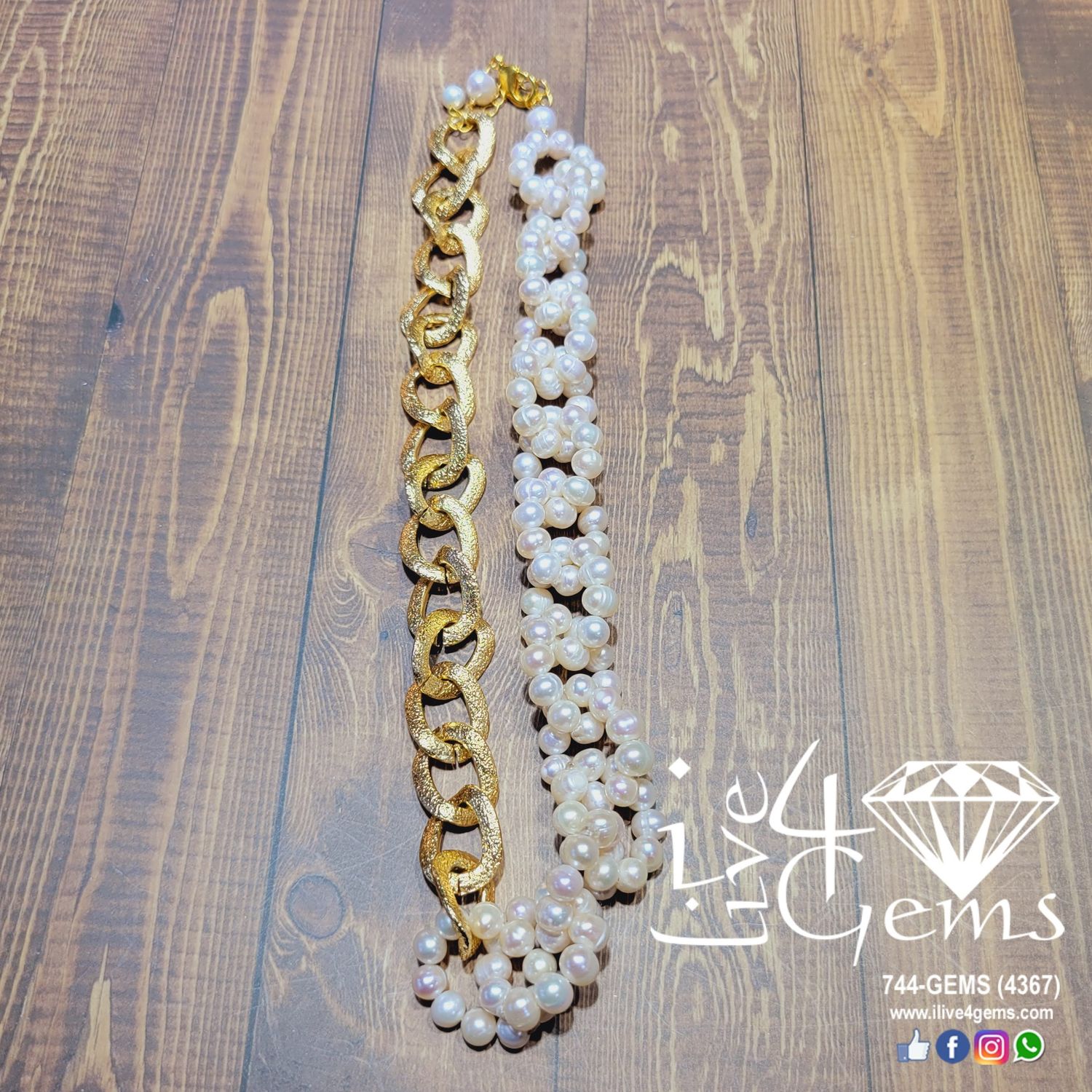 Pearl Gold-Coloured Aluminum Link Hand Strung 18&quot;L