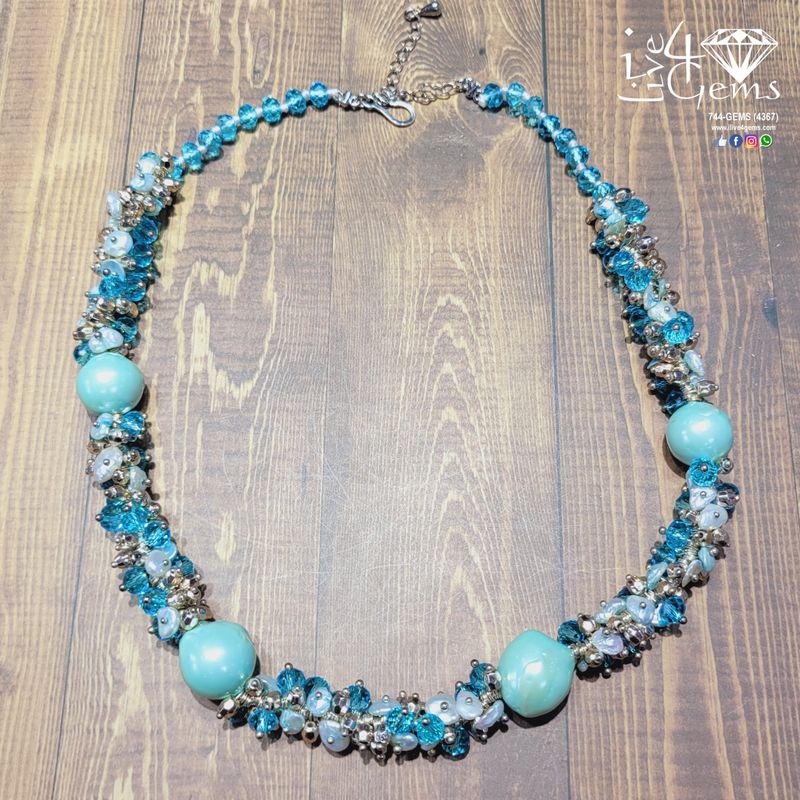 Turquoise Colour Baroque Pearl/Keshi Pearl Necklace/Earring Set