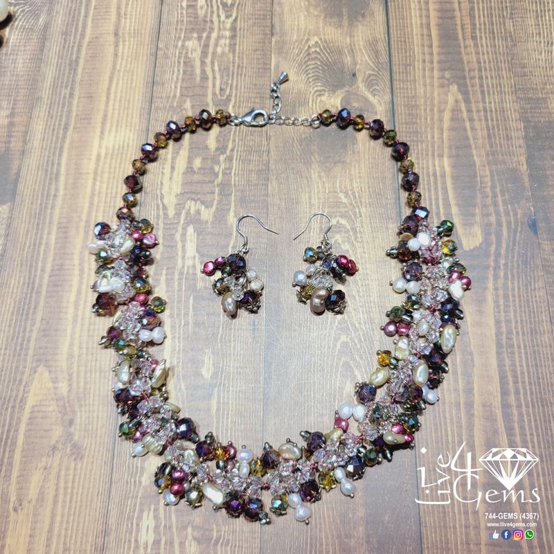 Purple Pearl with Crystal Necklace and Set