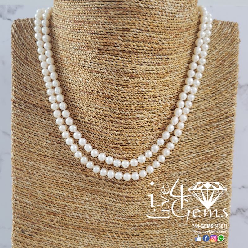 Pearl Double Strand 6mm Silver, Color: White