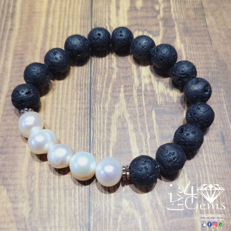 Pearl and Lava Stone Bracelet