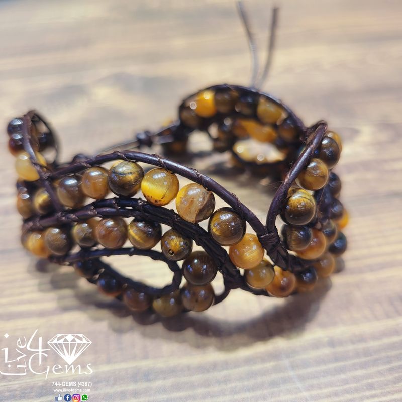 Braided Leather Bracelet, Gemstone: Tiger&#39;s Eye