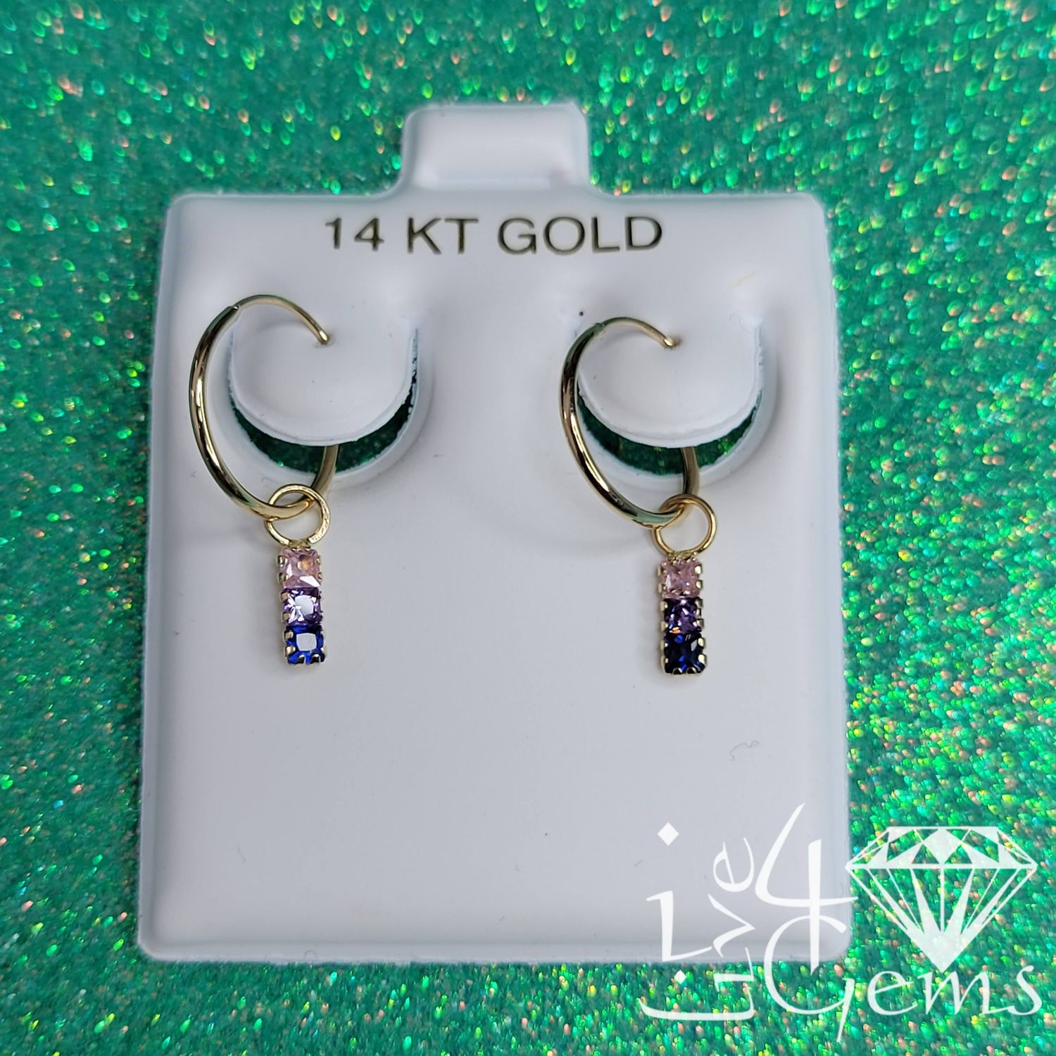14kt Cz Charm Hanging Hoop
