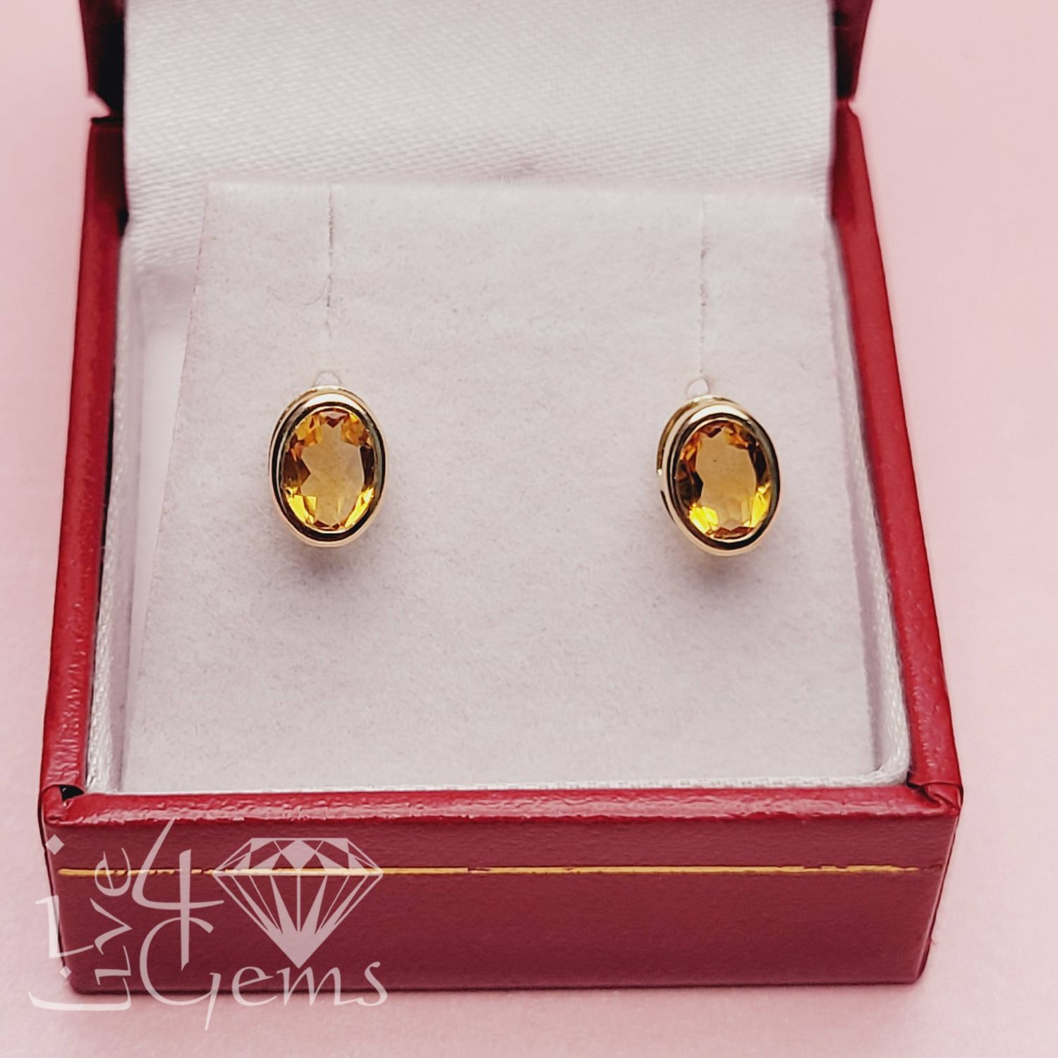 14kty Citrine Oval Bezel Stud 7x5mm
