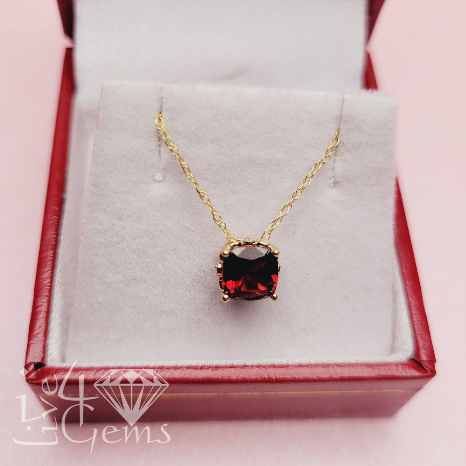 10kty Dia/Garnet Crown Setting Pend/Chain