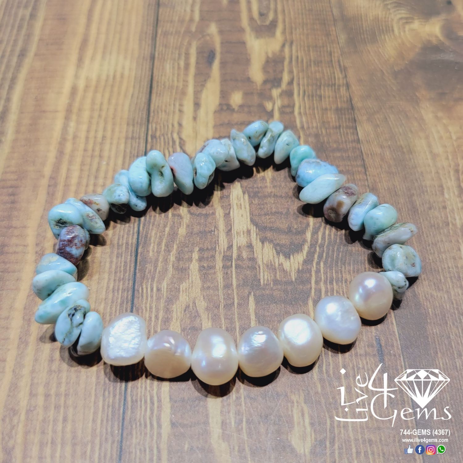 Larimar and Pearl Bracelet