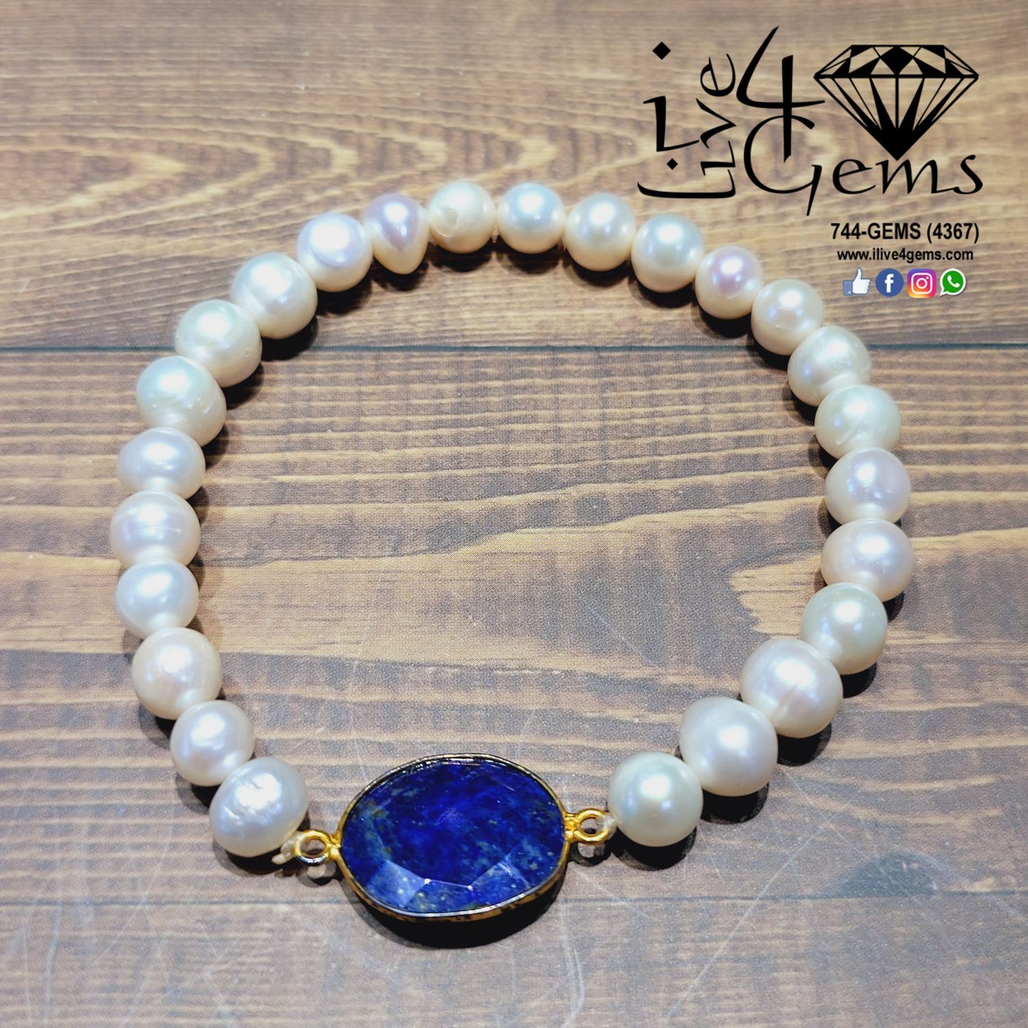 Pearl and Lapiz Lazuli Bezel Bracelet