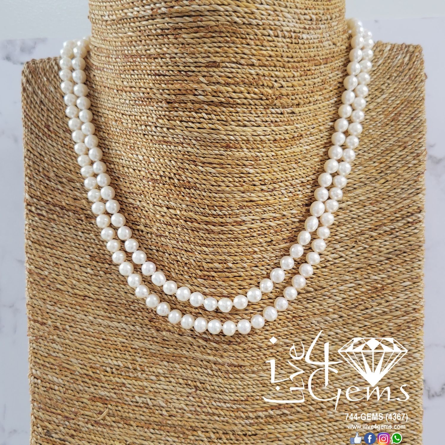 Pearl 20&quot; White 10mm Double Silver Toggle Strand Necklace