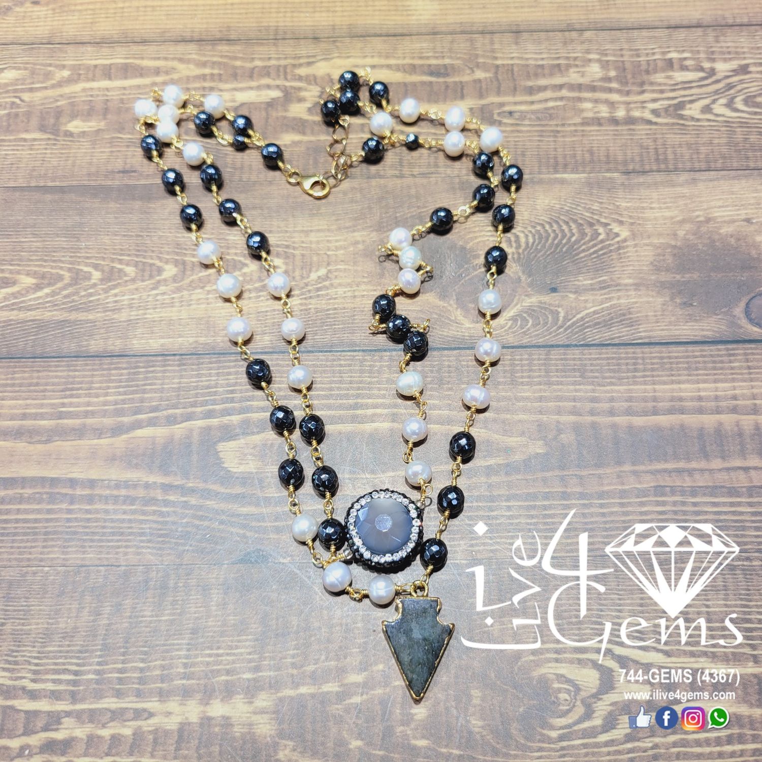 Db Strand Pearl, Hematite, Jasper arrow, druzy
