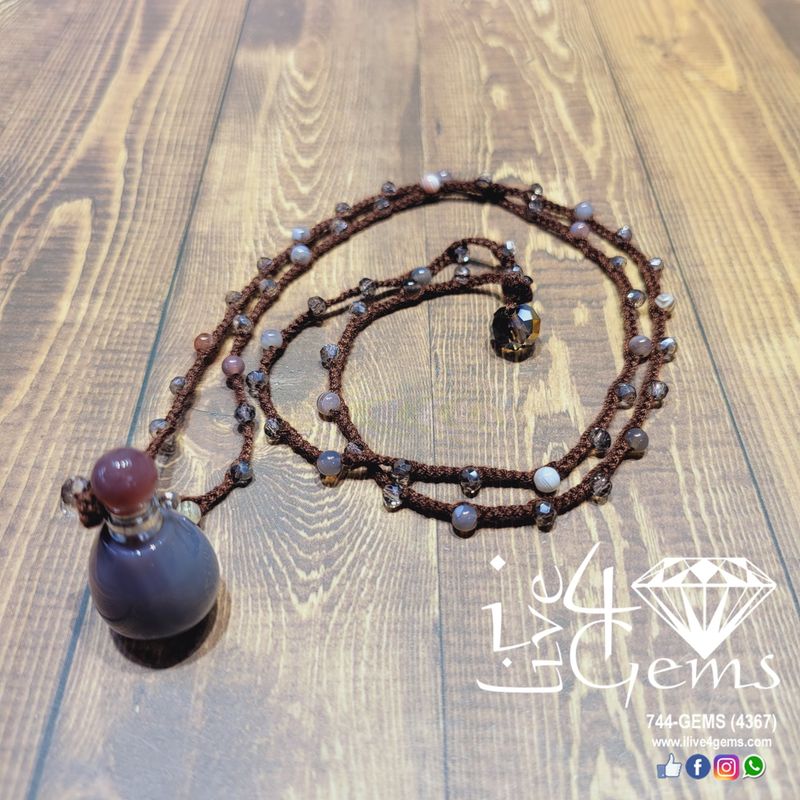 Botswana Agate Perfume Bottle Pendant Necklace 30&quot;L