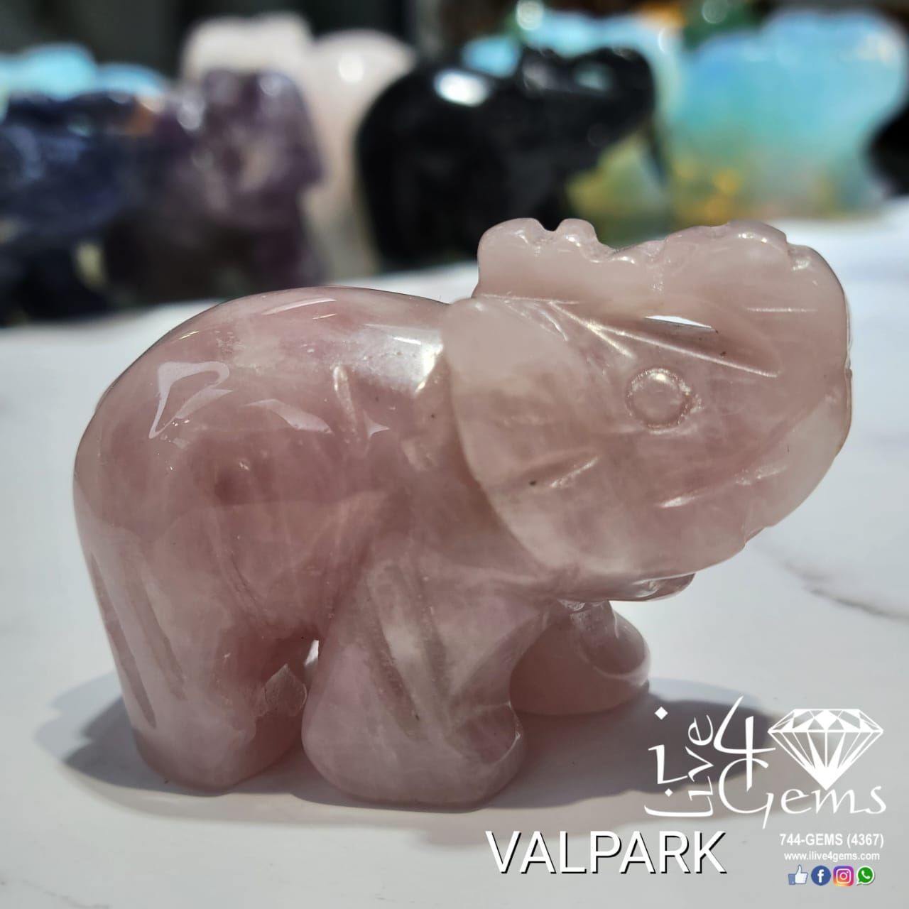 Gemstone Animal Rose Quartz Elephant