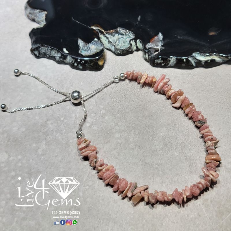 Silver Bead Cluster Bracelet Rhodochrosite