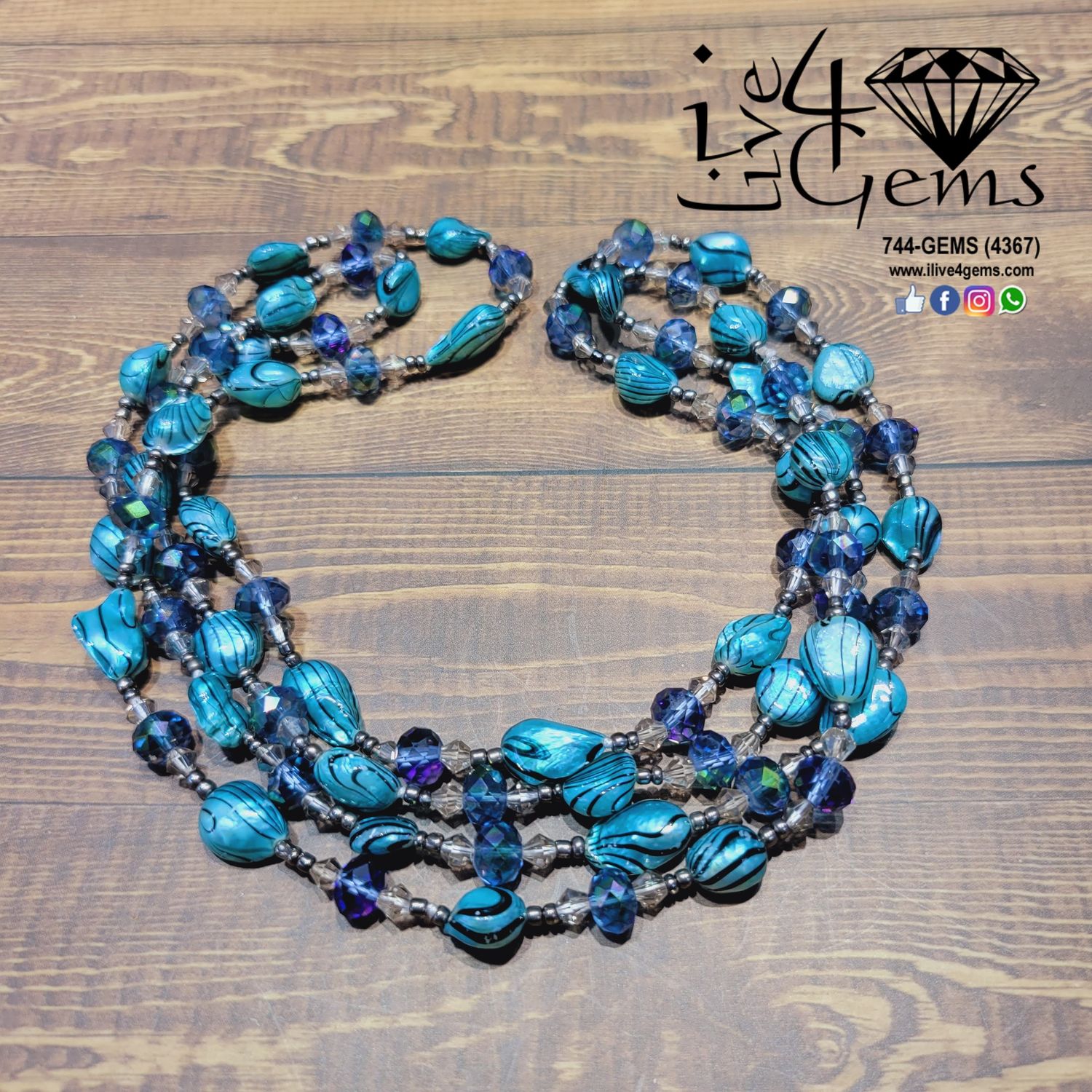 Baroque Pearl Blue and  Crystal Long Necklace