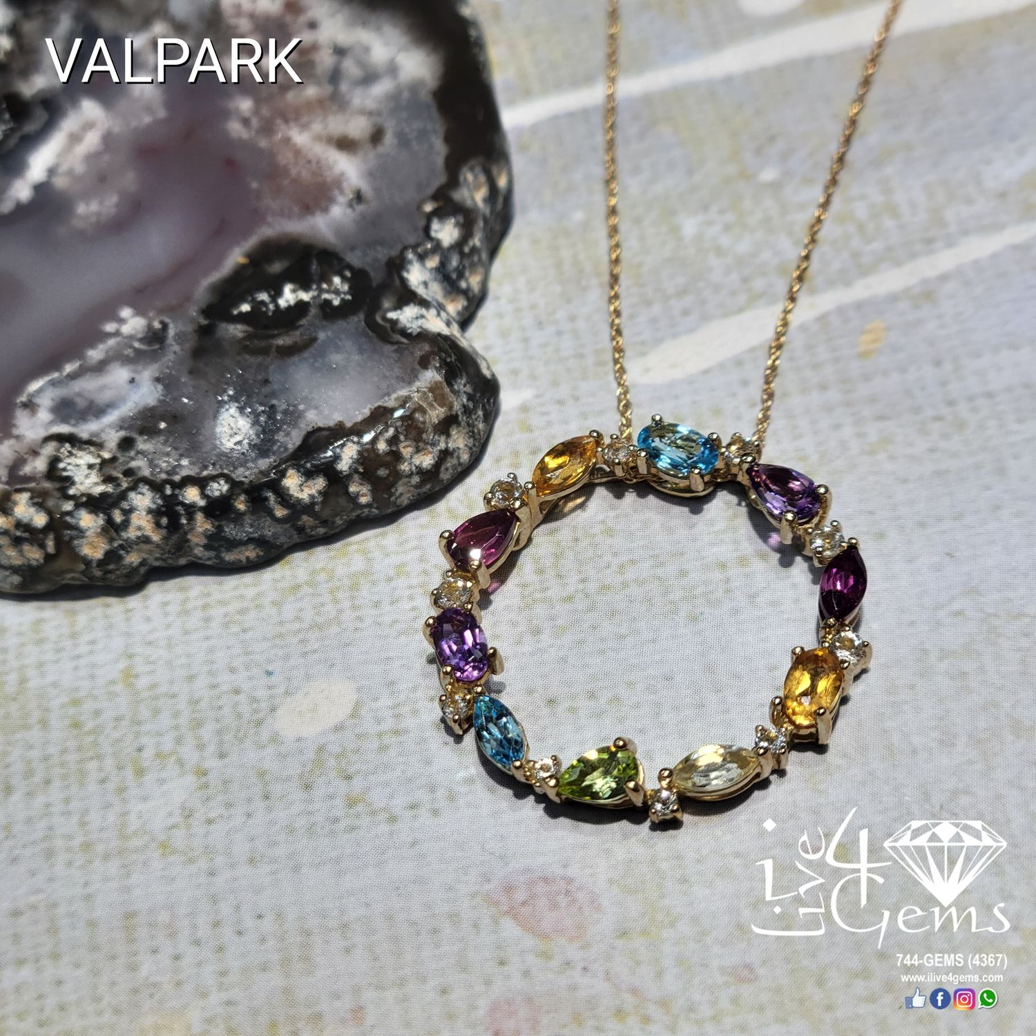 10kt Round Gemstone Necklace