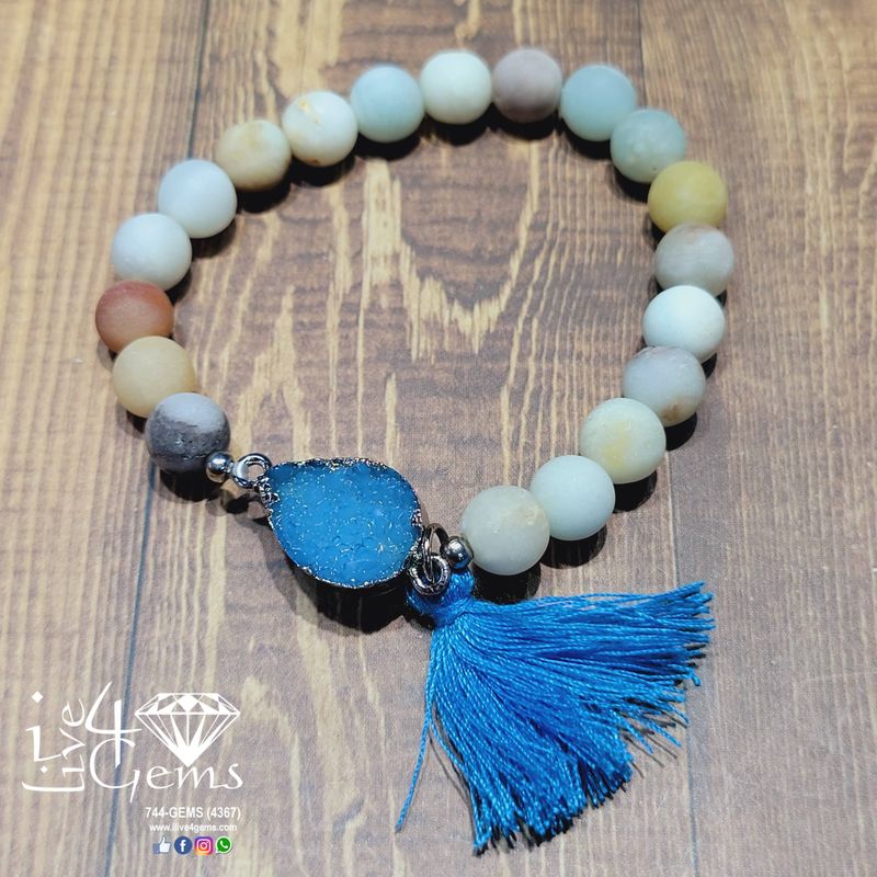 Matte Amazonite Druzy Tassel Bracelet Light Blue