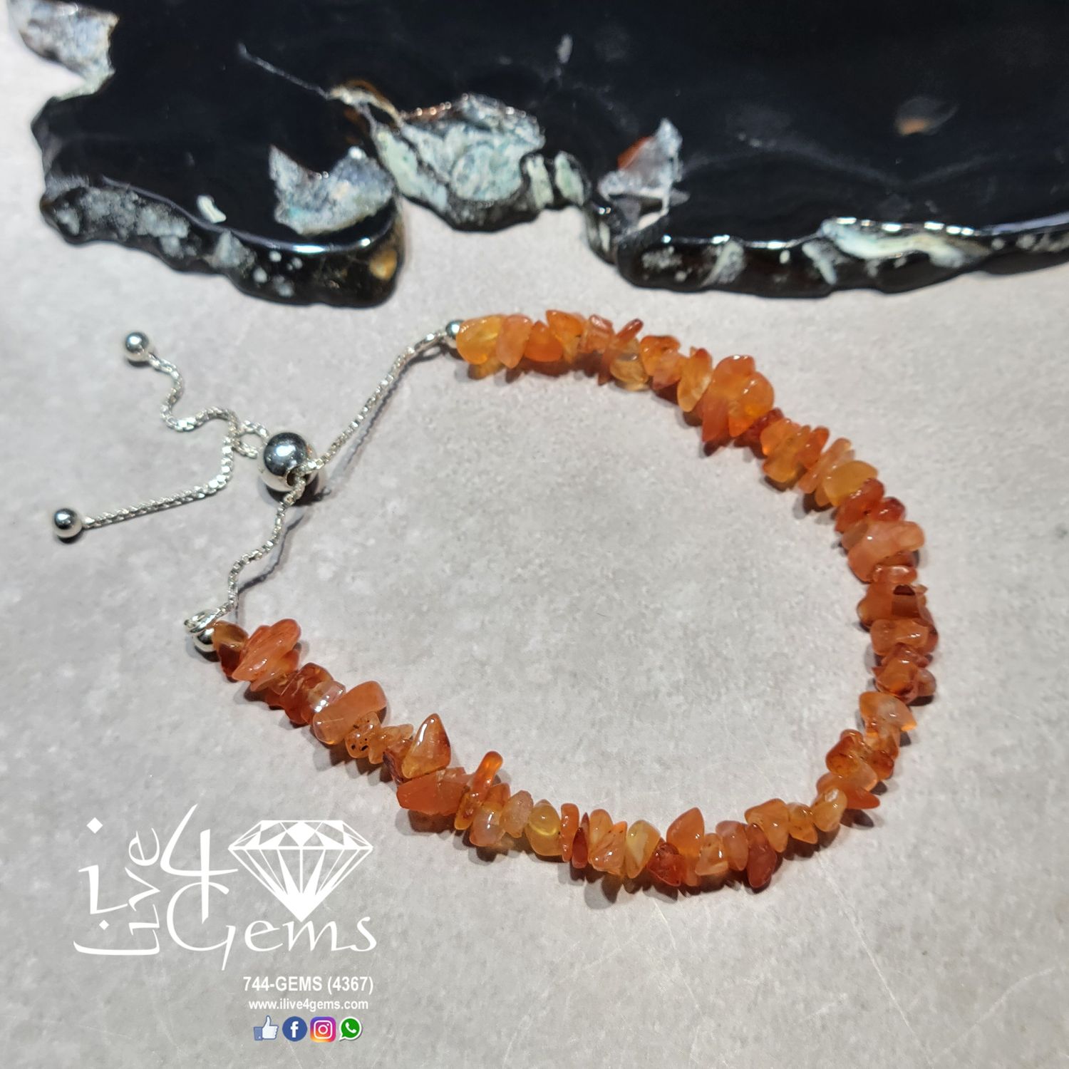 Silver Bead Cluster Bracelet Carnelian