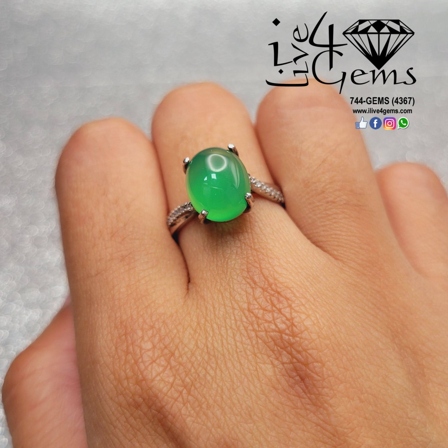 Silver Jade CZ Ring