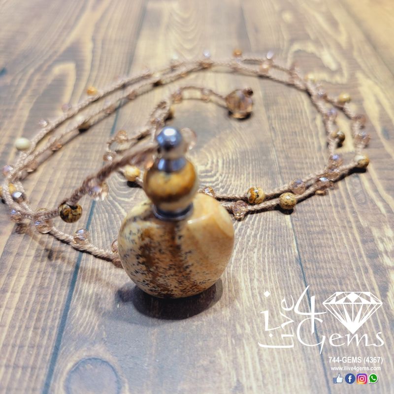 Jasper Perfume Bottle Pendant Necklace 30&quot;L