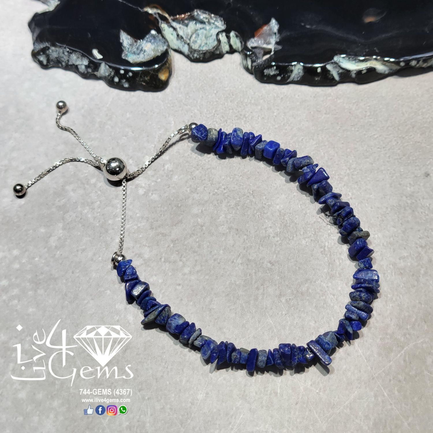 Silver Bead Cluster Bracelet Lapis Lazuli