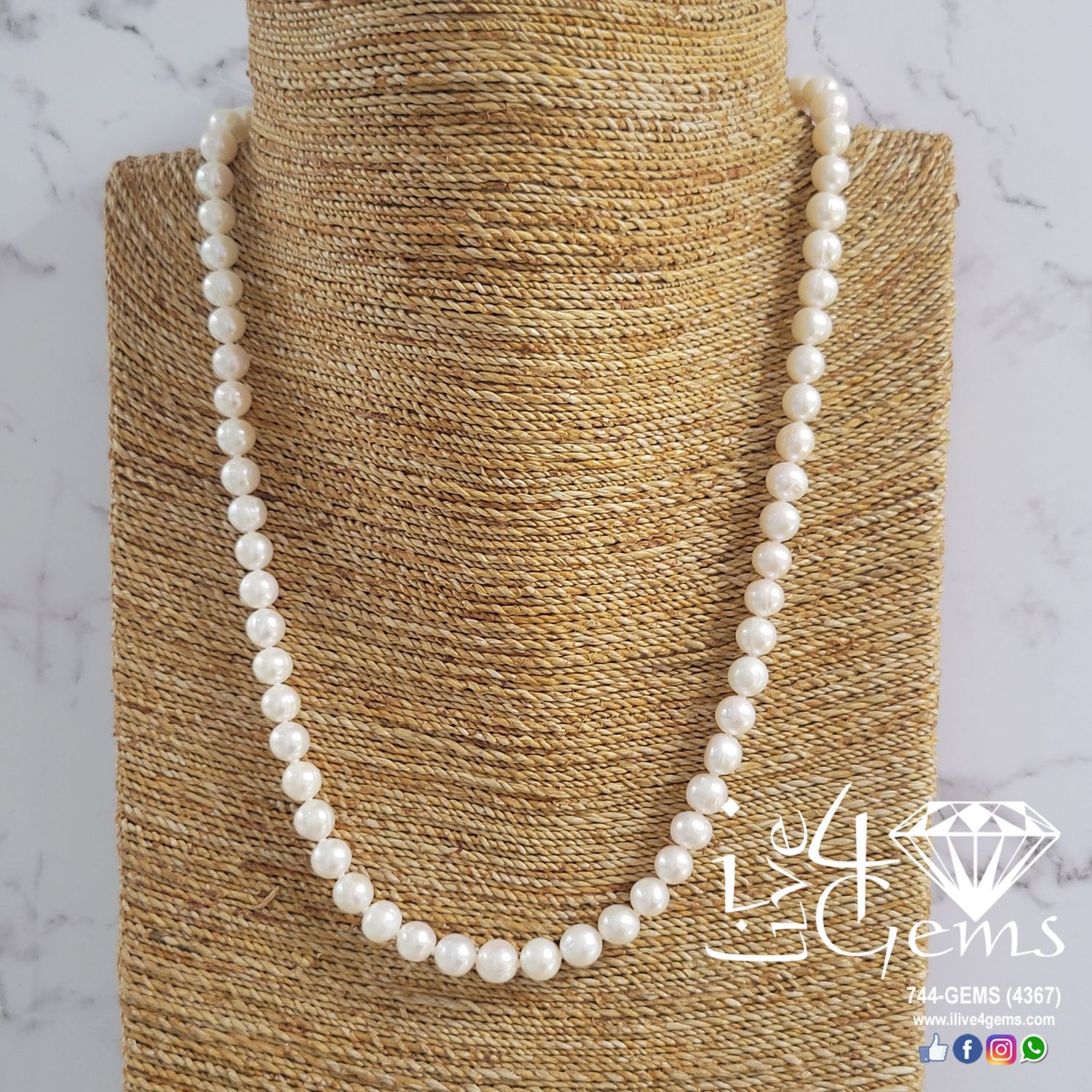 Pearl 22&quot; 10mm  Necklace White Heart Toggle