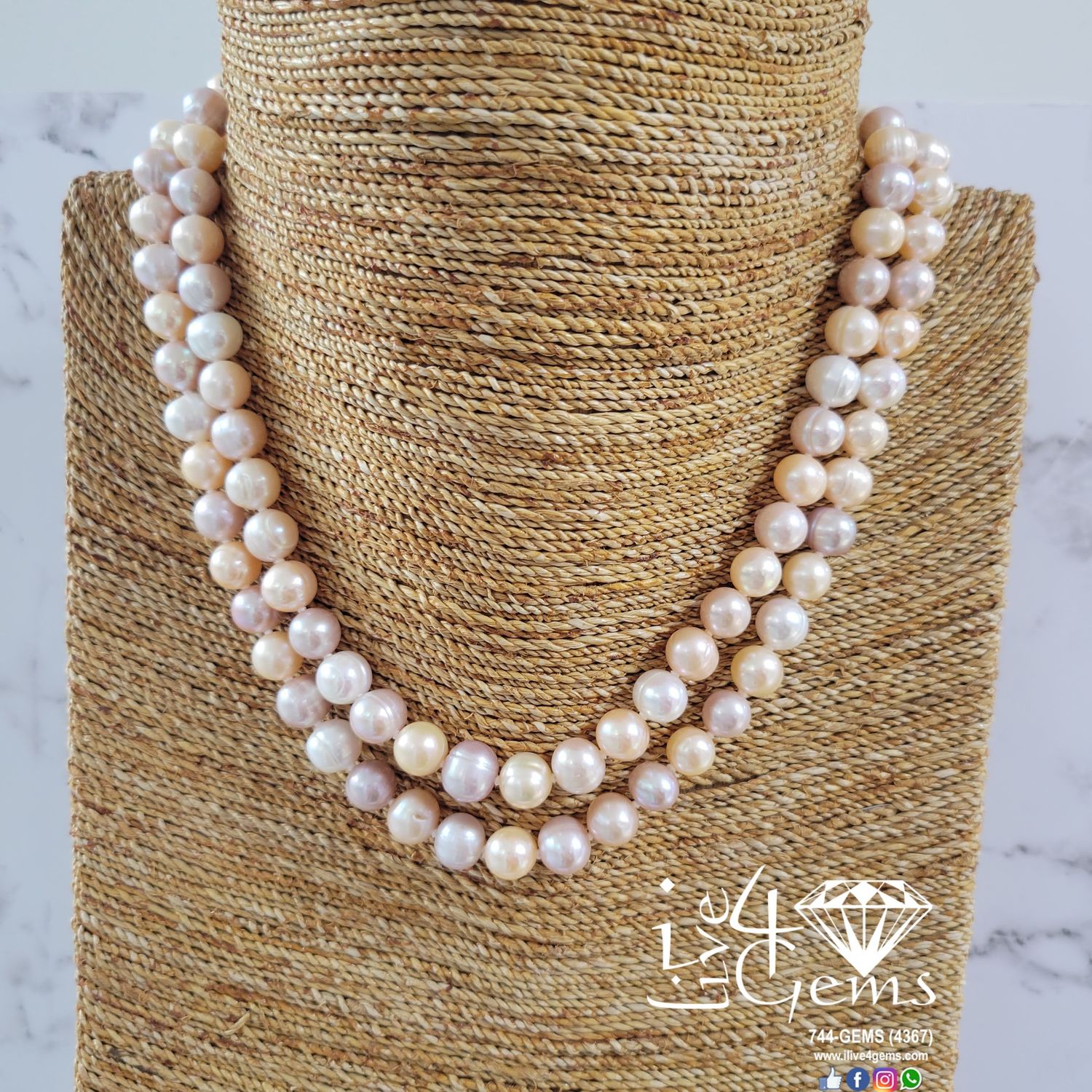 Pearl 20&quot; Tri- Colour 10mm Double Silver Toggle Strand Necklace