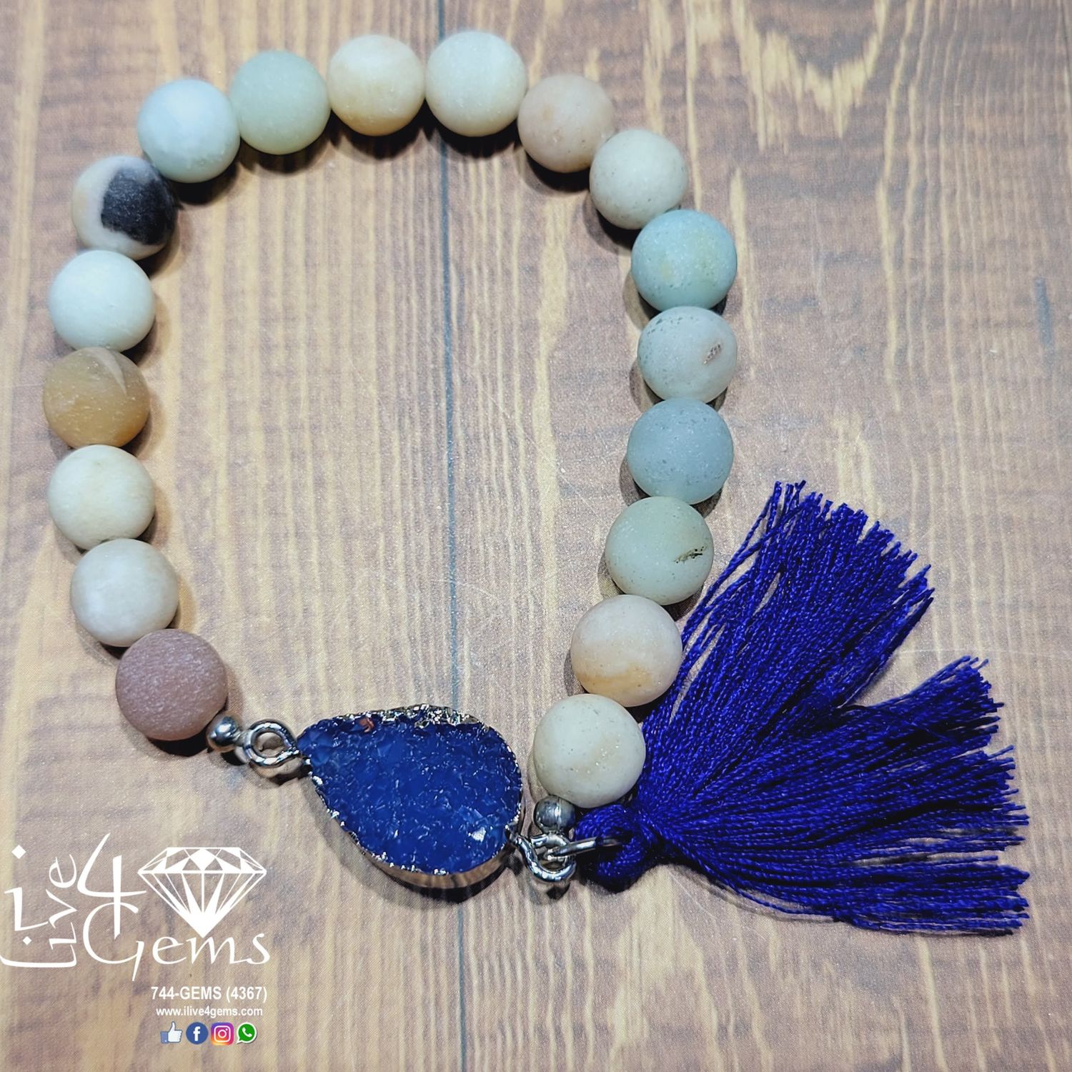 Matte Amazonite Druzy Tassel Bracelet Dark Blue