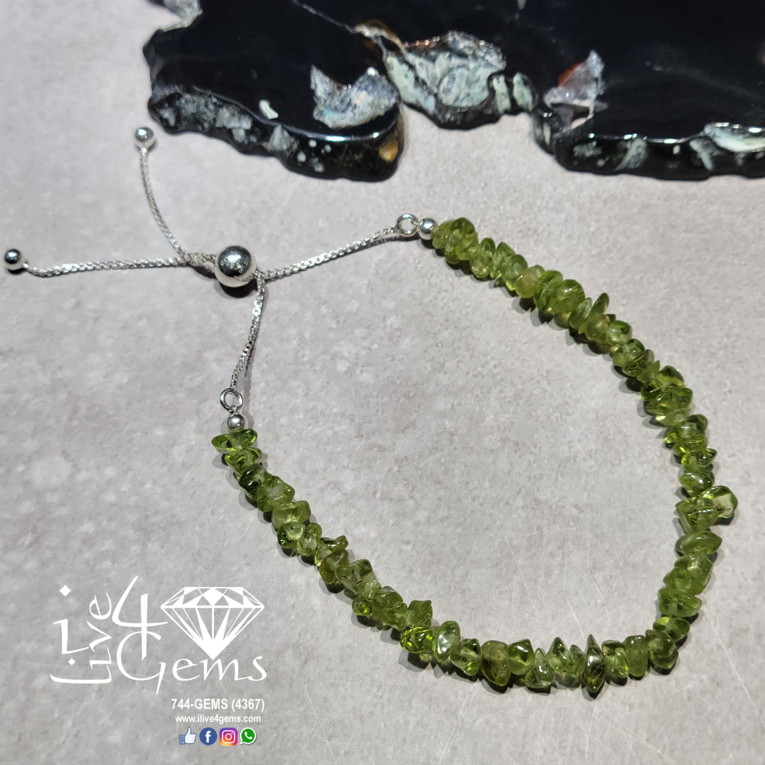 Silver Bead Cluster Bracelet Peridot