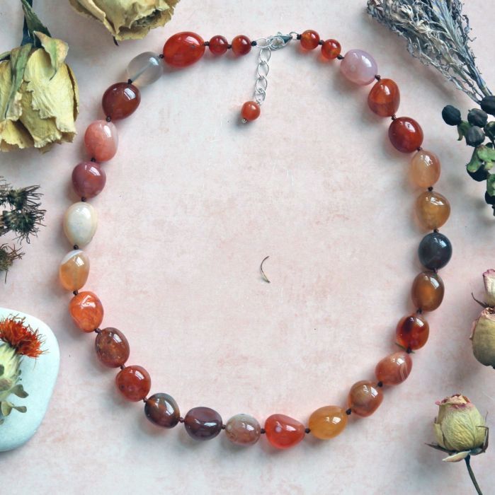 18.5&quot; Beaded Red Botswana Necklace
