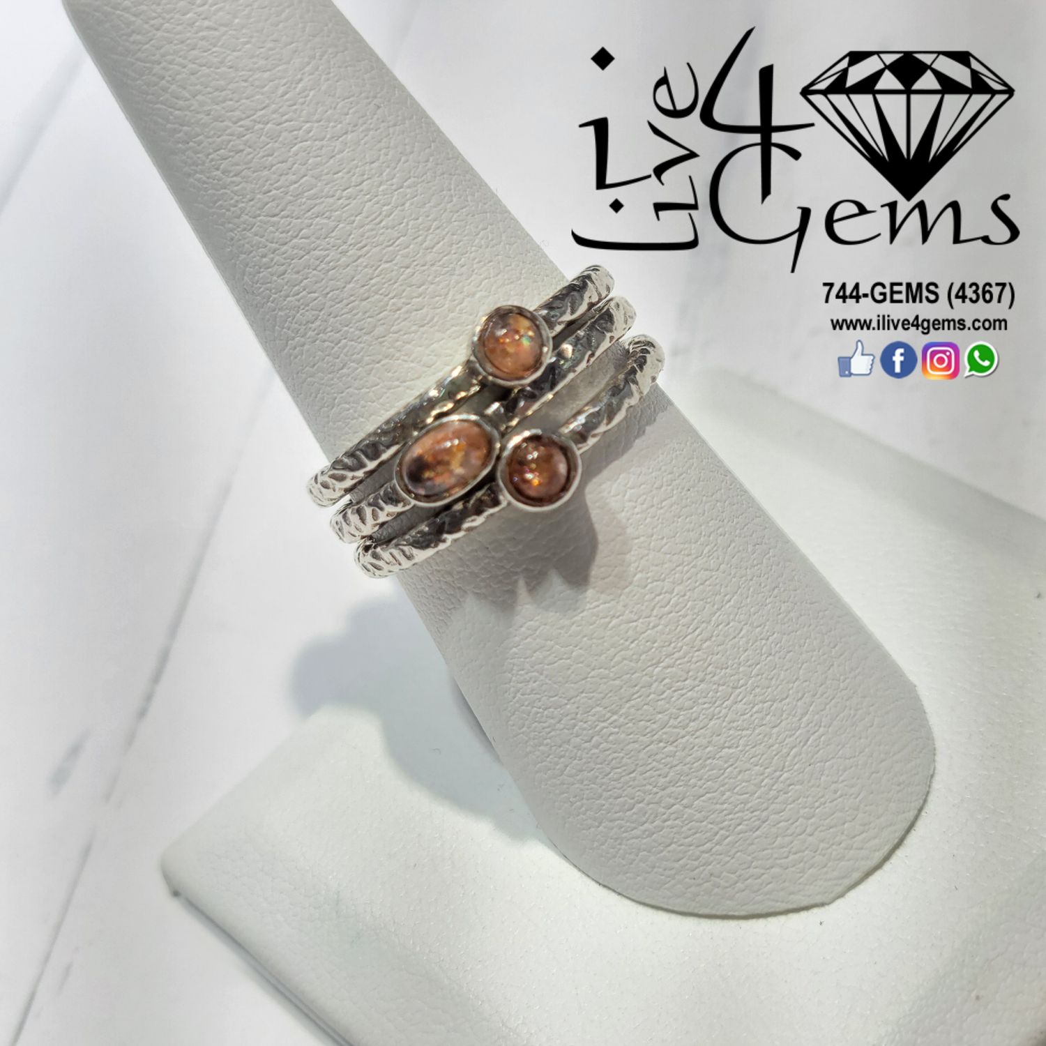 Silver Sunstone Stackable Rings