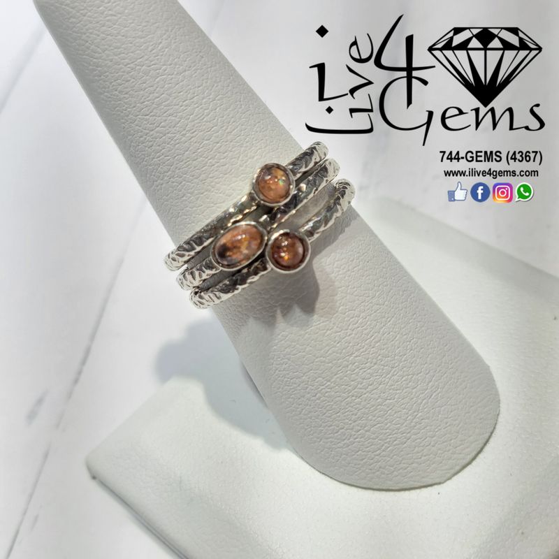 Silver Sunstone Stackable Rings