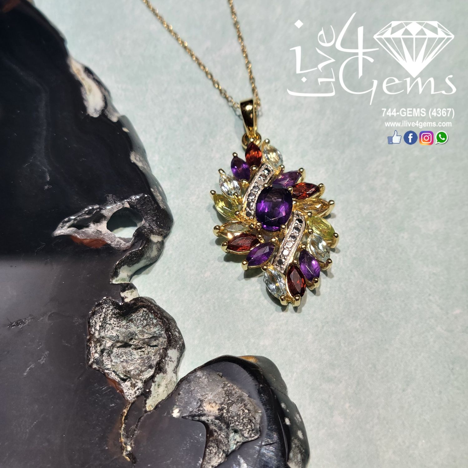 Silver GP 3ctw Gemstone Necklace