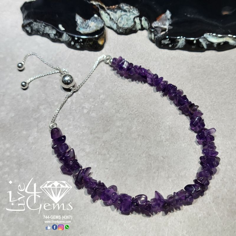 Silver Bead Cluster Bracelet Amethyst