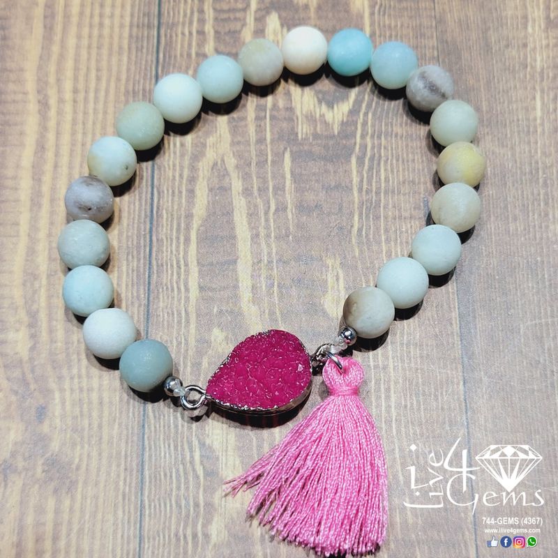 Matte Amazonite Druzy Tassel Bracelet Pink