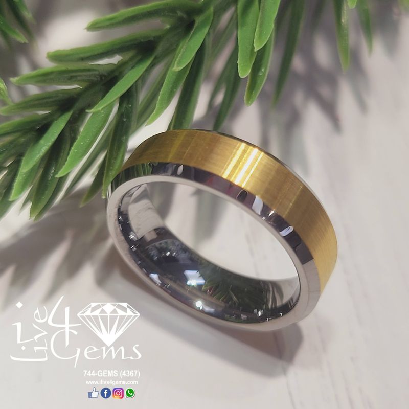 Tungsten Carbide Silver w Matte Gold Band