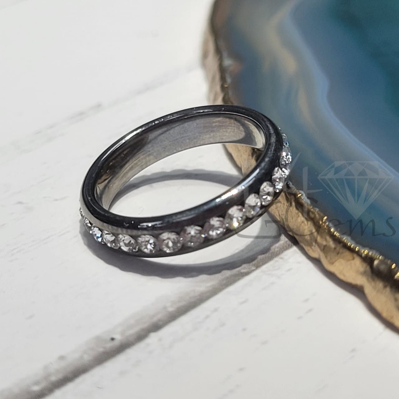 Tungsten Carbide Silver CZ Band