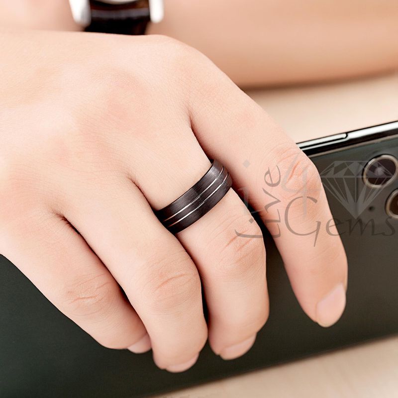 Tungsten Carbide Matte Black w Silver Lines Band